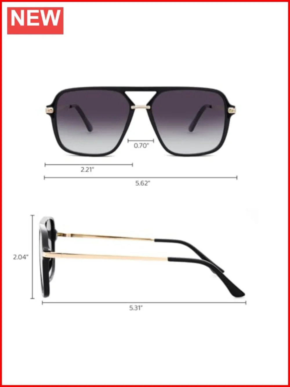 Retro Square Tinted Lens Aviator Sunglasses Tangle Free No Nose Piece for Women